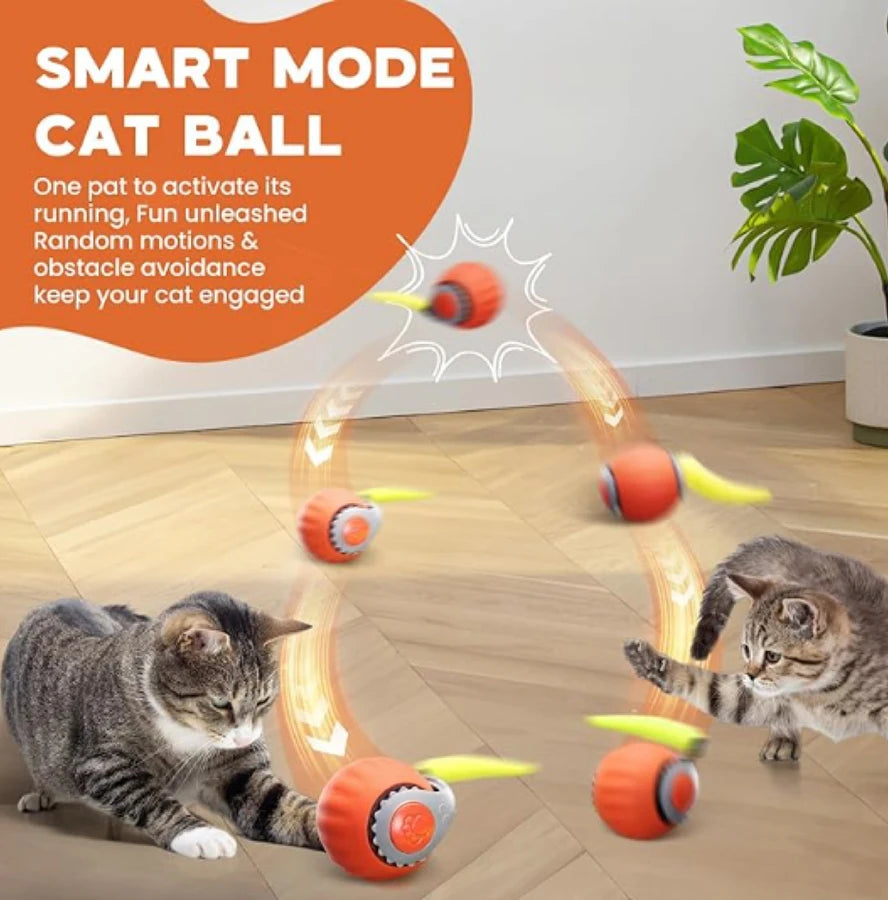 Bola interativa para gatos, brinquedo automático para animais de estimação, recarregável por USB, bola saltitante com cauda que balança, inteligente