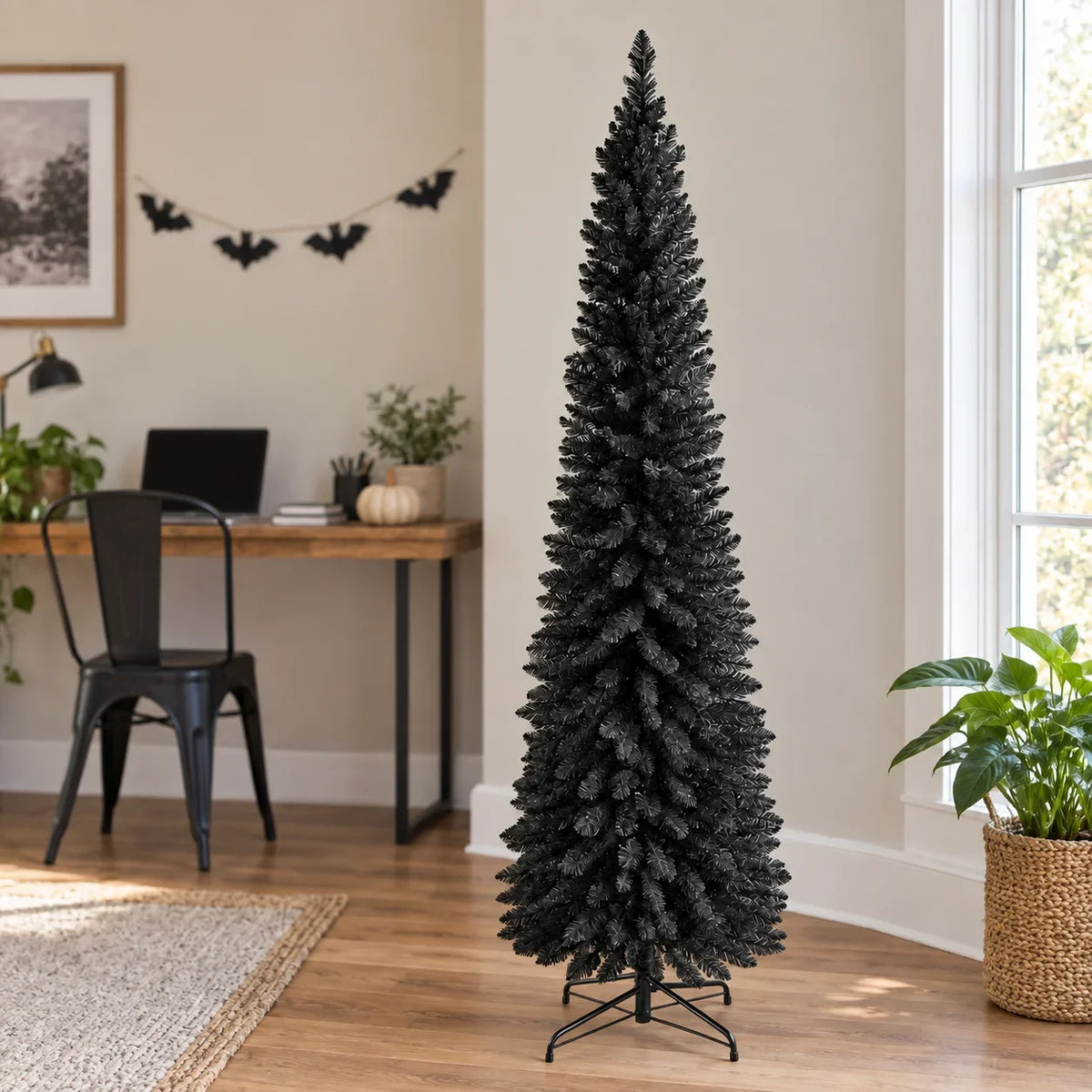 Árvore de Natal artificial preta, árvore decorativa para o Halloween, ideal para casa, escritório ou festas