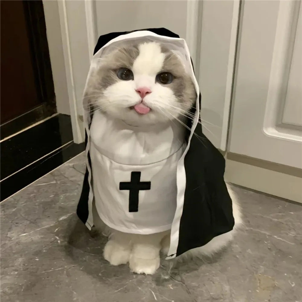 Fantasia de Natal para Cães e Gatos, Roupa Respirável de Freira para Filhotes e Gatinhos, Acessórios para Fantasia de Halloween, Macacão para Animais de Estimação