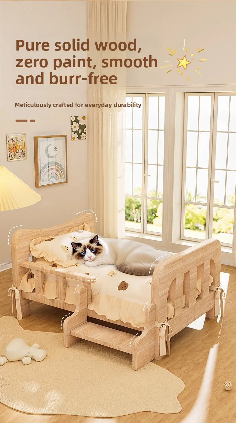 Cama para animais de estimação, cama para cães de madeira maciça, cama para gatos para todas as estações, sofá para dormir para animais de estimação, cama para gatos e cama para cães, prateleira para gatos, condomí