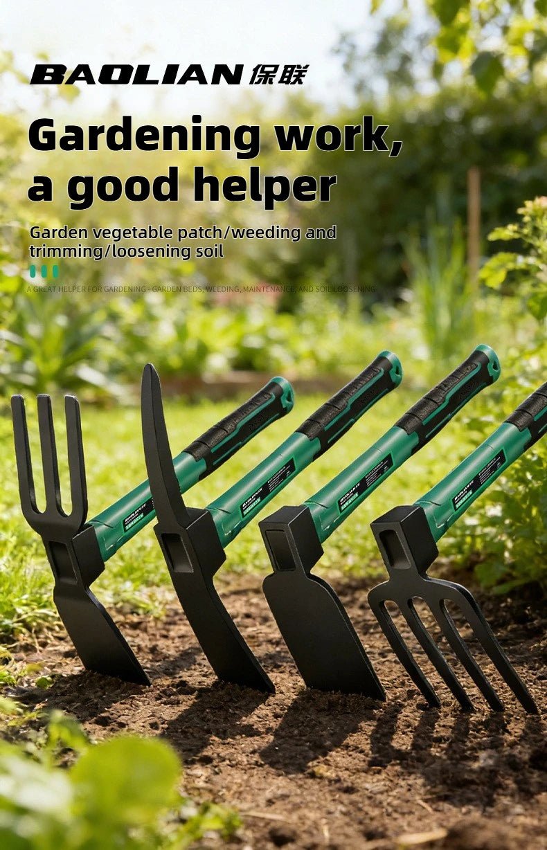 Conjunto de Ferramentas de Jardinagem BAOLIAN: Pá, Enxada e Arado com Cabo de Borracha Antiderrapante para Jardim, Gramado, Terras Agrícolas, Transplante e Bonsai