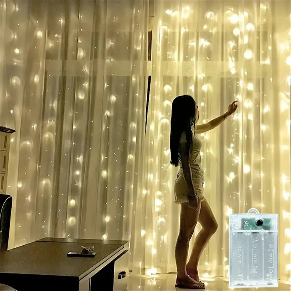 Luzes de Natal LED, Cortina de Luzes de Fada, Alimentadas por Bateria, 8 Modos, Decoração de Natal para Casa, Feriados, Ano Novo 2027, Lâmpada