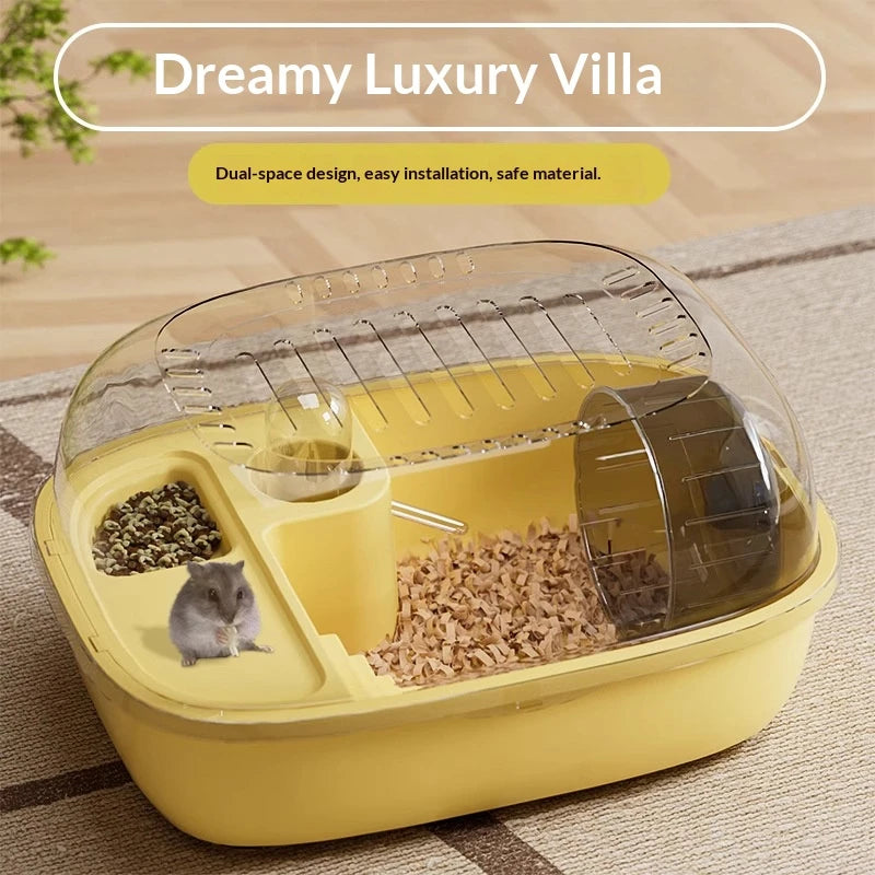Gaiola de Luxo para Hamster Dourado de Grande Capacidade, Habitat Villa com Plataforma Grande de 2 Camadas, Ninho para Esconderijo, Suprimentos para Pequenos Animais de Estimação