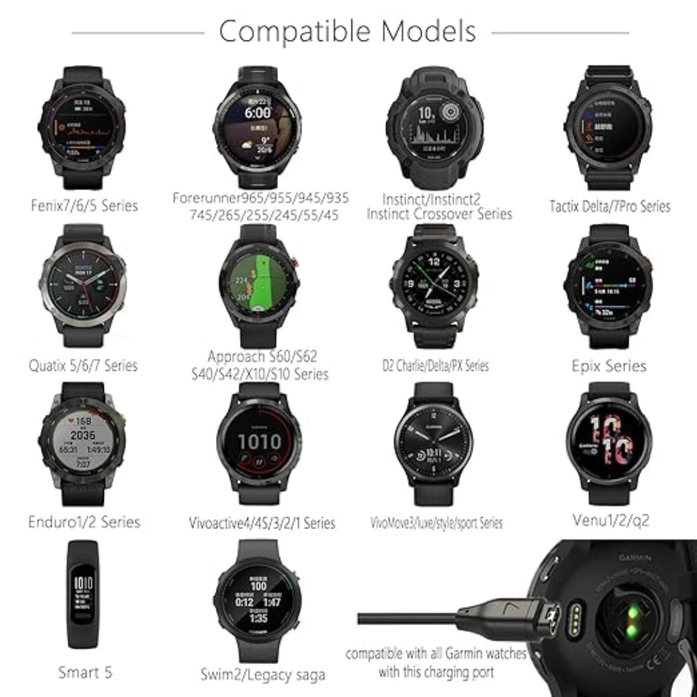For Garmin Fenix 5 5S 5X Plus 6 6S 6X Pro 7 7S 7X Charger USB-C Charger Smartwatch Charger Cable Replacement Charger 3.3ft