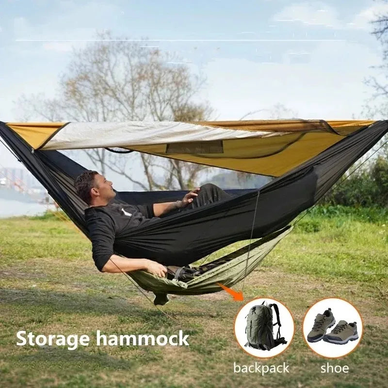 Rede de armazenamento pequena, portátil e fácil de montar para caminhadas, montanhismo, ciclismo e camping — rede compacta para organização de equipamentos.