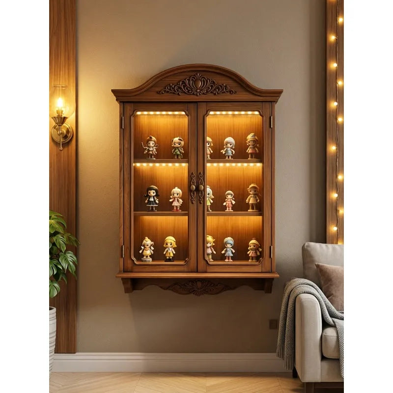 Armário de Armazenamento e Exibição de Madeira Maciça Vintage de Meio Século Montado na Parede para Sala de Estar, Quarto, Escritório, Decoração de Casa, Novo Organizador Inovador
