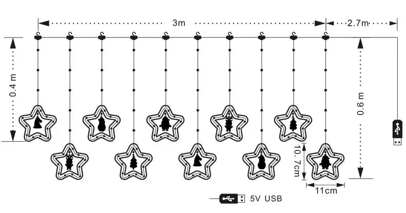 Natal LED Strip Lights para decoração do quarto, lâmpada guirlanda, plugue USB, quarto, sala de estar, janela