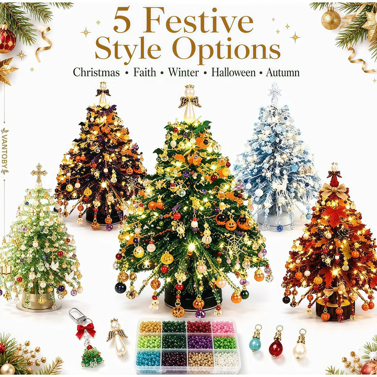 Conjunto de árvore de Natal com contas para montar – contas de cristal feitas à mão, com luzes LED, para decoração natalina em casa, ideal para adultos e crianças, e como presente.