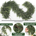 Guirlanda de árvore de Natal artificial com folhas de cipreste e enfeites de pinho para pendurar, ideal para decoração de festas em casa, áreas externas e jardins. Preço acessível.