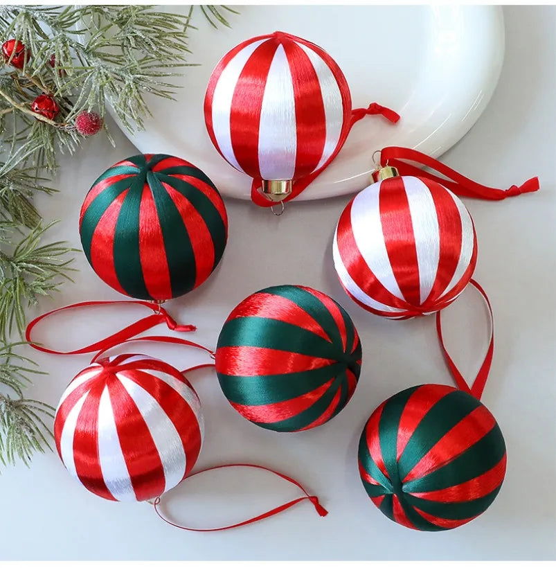 Novo 6 pçs conjunto de bola de natal pingente decorativo seda janela de natal atmosfera decoração árvore de natal bola de espuma pingentes