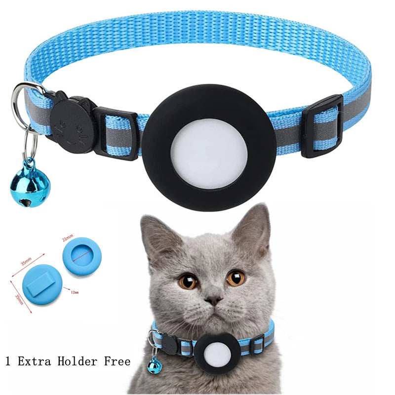Coleira para Gato Airtag, Fivela de Segurança Refletiva com Sino, Coleira GPS Ajustável Anti-Perda para Gatinhos e Filhotes