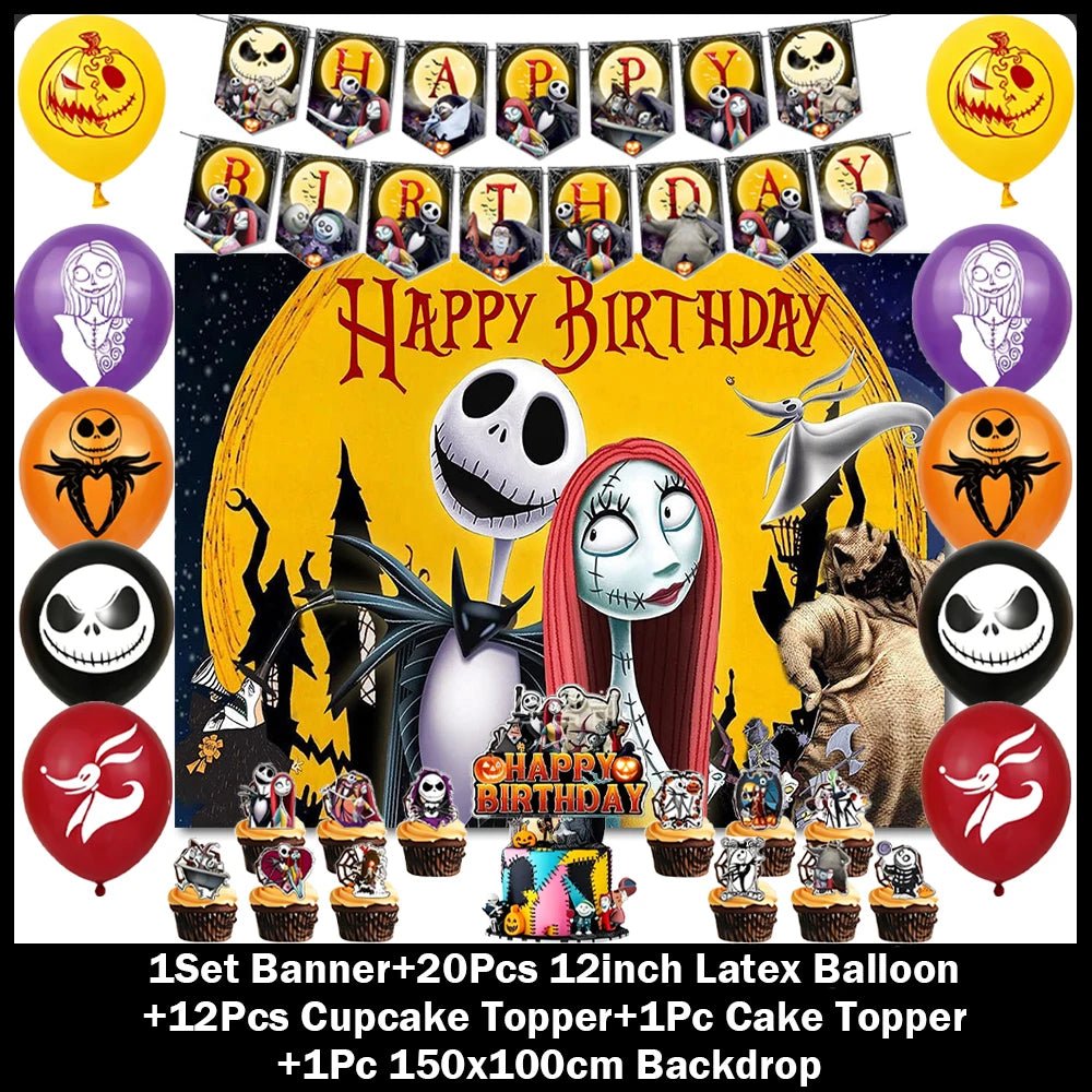 Decorações de Aniversário com Tema de Halloween, Painel de Fundo de O Estranho Mundo de Jack, Balões de Festa, Topos de Bolo - Kasa & Pet