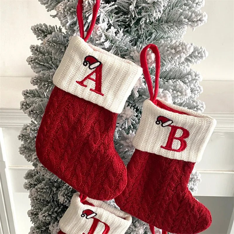 Meias de natal tricô floco de neve carta meia decoração de natal para casa 2024 ornamento de árvore de natal presente navidad natal 2025