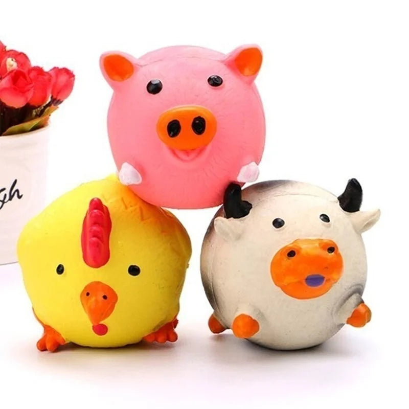 Animais design durável cão mastigar brinquedos porcos, vacas, galinhas, resistente estridente cão moagem dentes brinquedos, látex para animais de estimação para limpar os dentes brinquedos