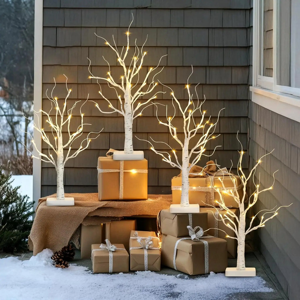 Árvore de bétula iluminada, árvore de natal com 24 LED, peça central de mesa luz de árvore artificial para casa, escritório, quarto, casamento