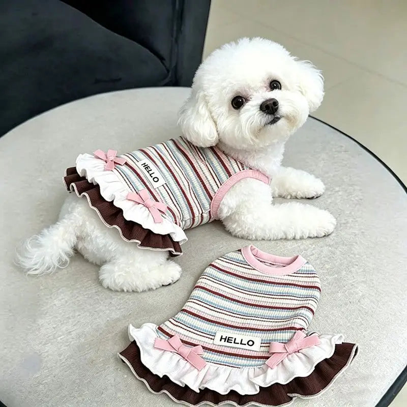 Vestido Listrado Confortável para Pets, Roupa Antidesgaste para Todas as Estações, Traje Estiloso para Gatinhos, Cãezinhos, Teddy, Bichon, Yorkie
