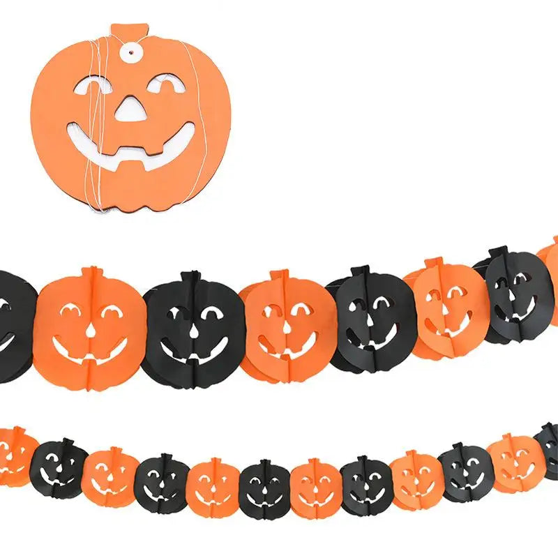 Guirlanda de Papel com Morcegos, Abóboras, Fantasmas e Aranhas para Decoração de Parede em Festas de Halloween em Casa