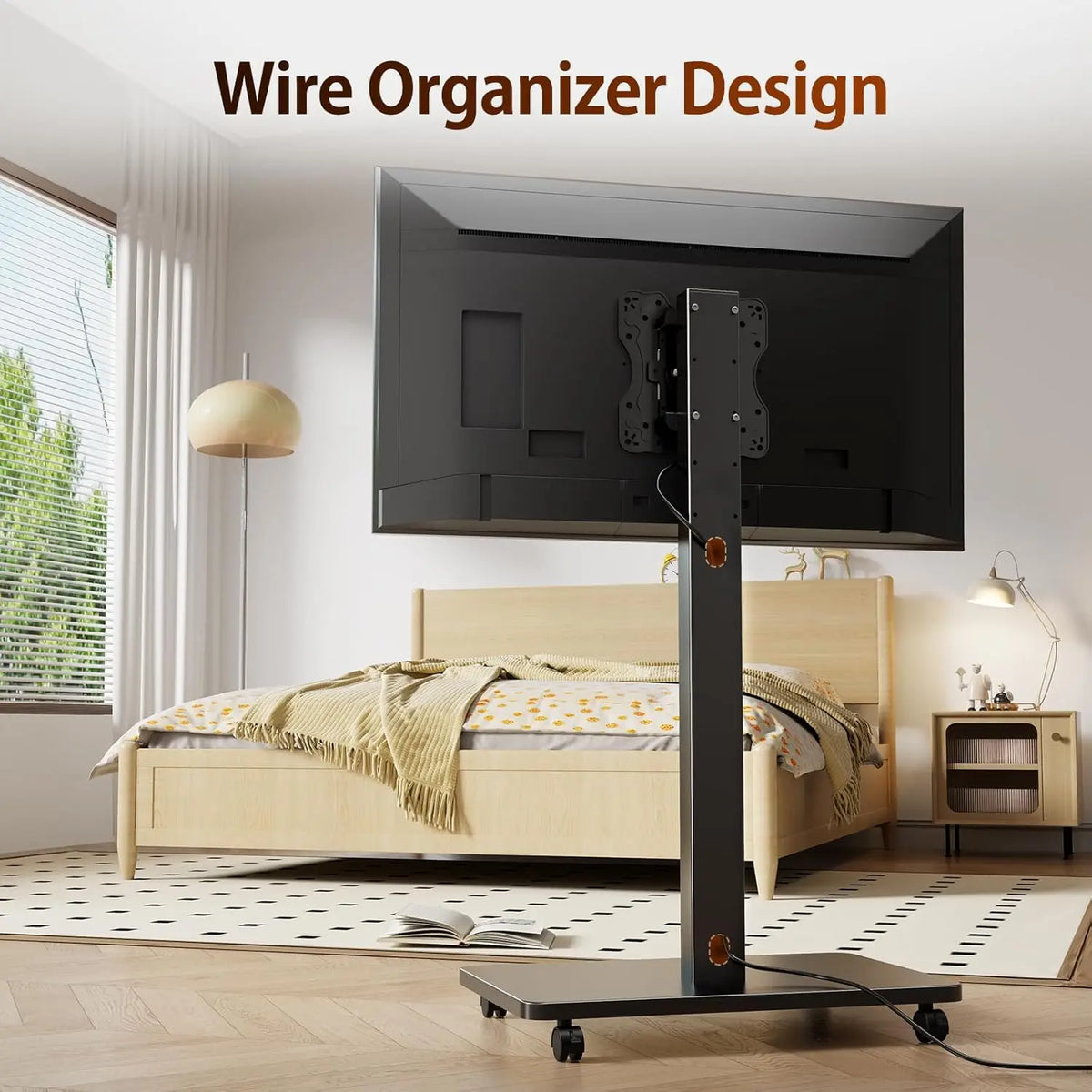 Suporte de TV rolante para TV plana curvada de 10 "-42" com retrato giratório para paisagem Suporte de TV portátil ajustável em altura com rodas