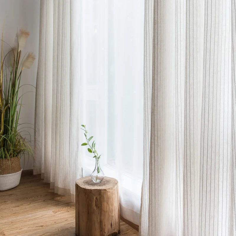 Cortinas listradas de algodão e linho, cortinas de tule para quarto, sala de estar, varanda, livro, quarto infantil, fios de cortina personalizados