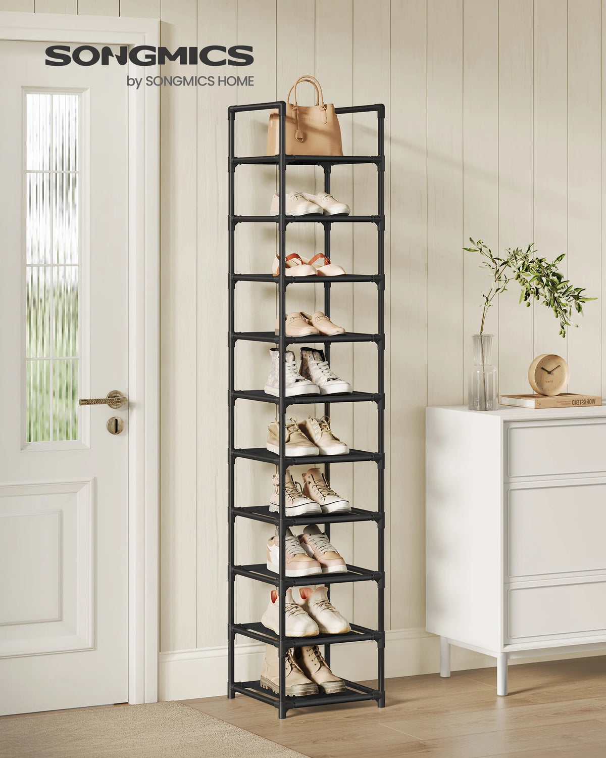 Sapateira SONGMICS Prateleira para sapatos de 10 camadas Armazenamento de sapatos, 33x33x173 cm, Metal Rher, Não tecido