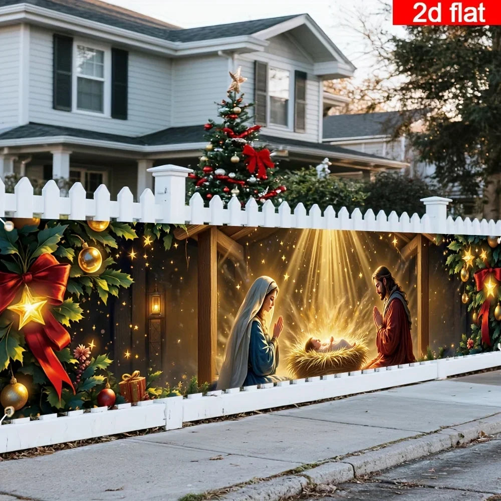 Banner de Natal para o pátio, decorações natalinas com tema de presépio, ideal para decoração de pátios ao ar livre e para cercas de jardim.