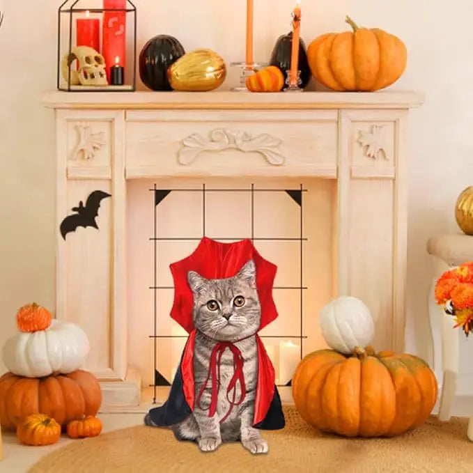 Fantasia de Vampiro para Animais de Estimação para o Halloween - Capa Confortável de Nylon com Fecho de Tira, Adequada para Cães e Gatos de Pequeno e Médio Porte