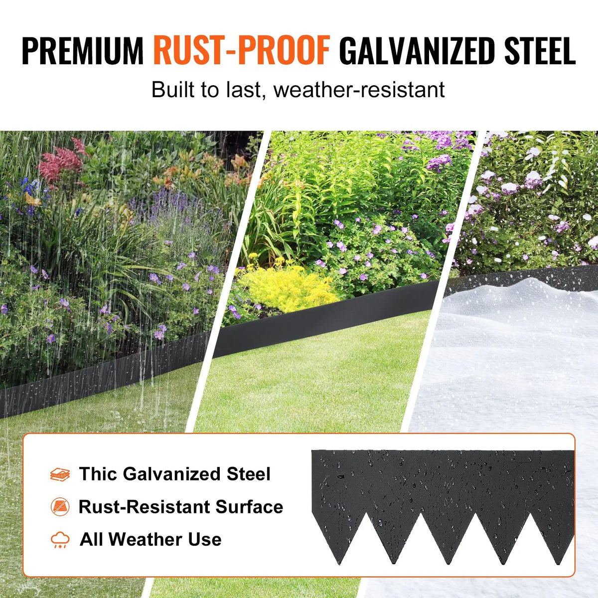 4-Pack 40\"L X 8\"H Steel Landscape Edging with 6 Clips Hammer Bendable Garden Borders Garden Tools