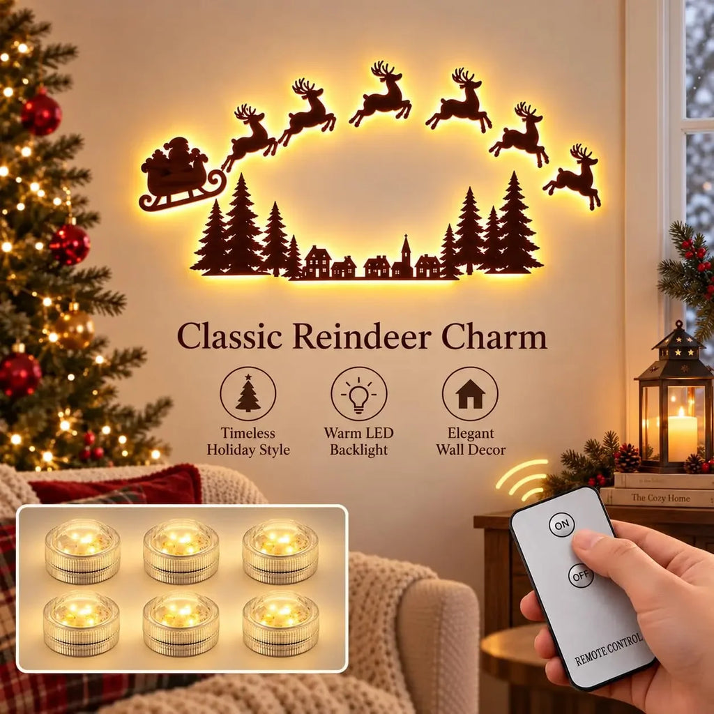 Decoração de parede natalina com luzes LED, trenó do Papai Noel, renas, árvore de pinheiro, encaixe recortado, para pendurar na moldura da porta, decoração para festas e celebrações em casa.