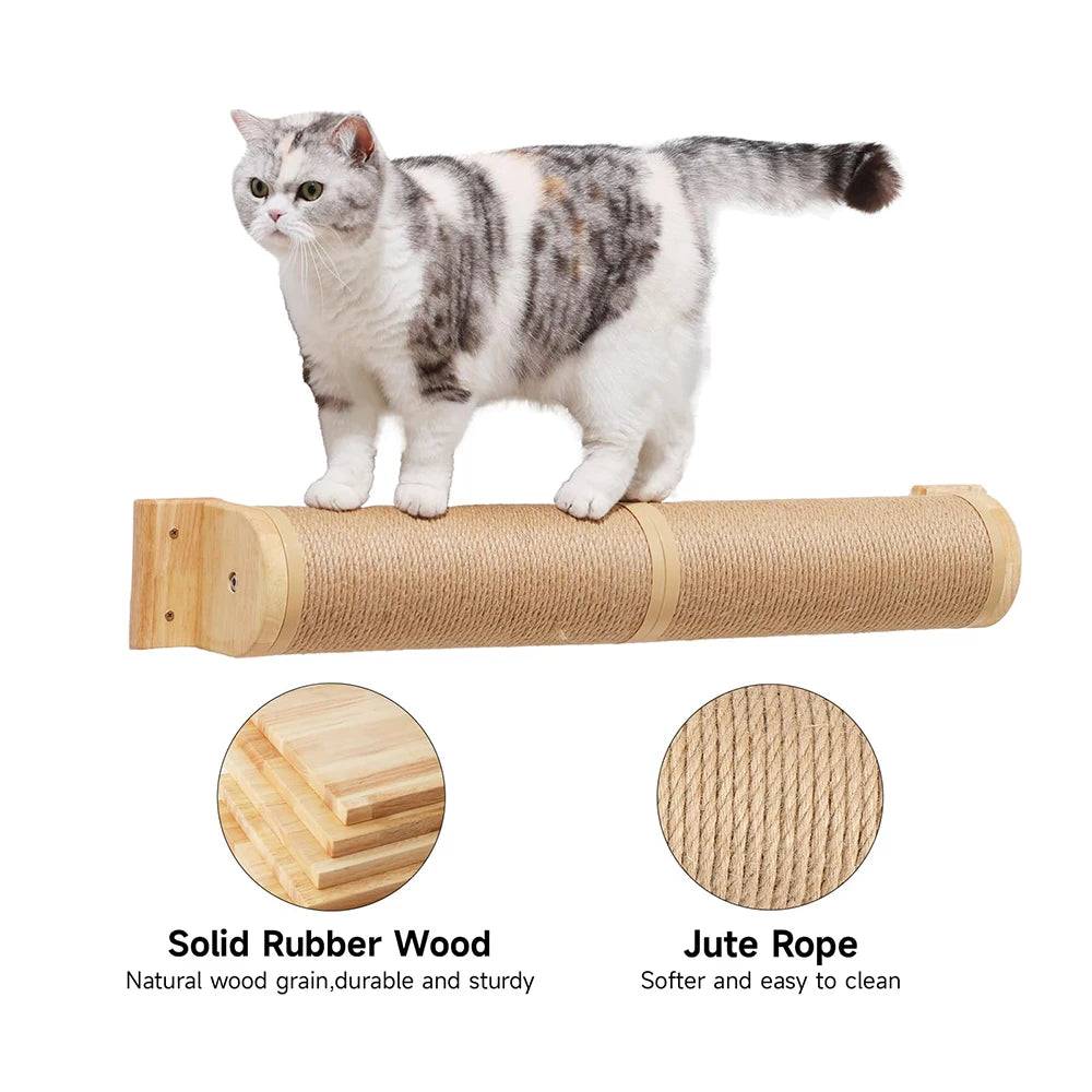 Pós de arranhar para gatos montado na parede, móveis de parede, árvore de madeira para gatos grandes, colunas mais grossas para multi-funções