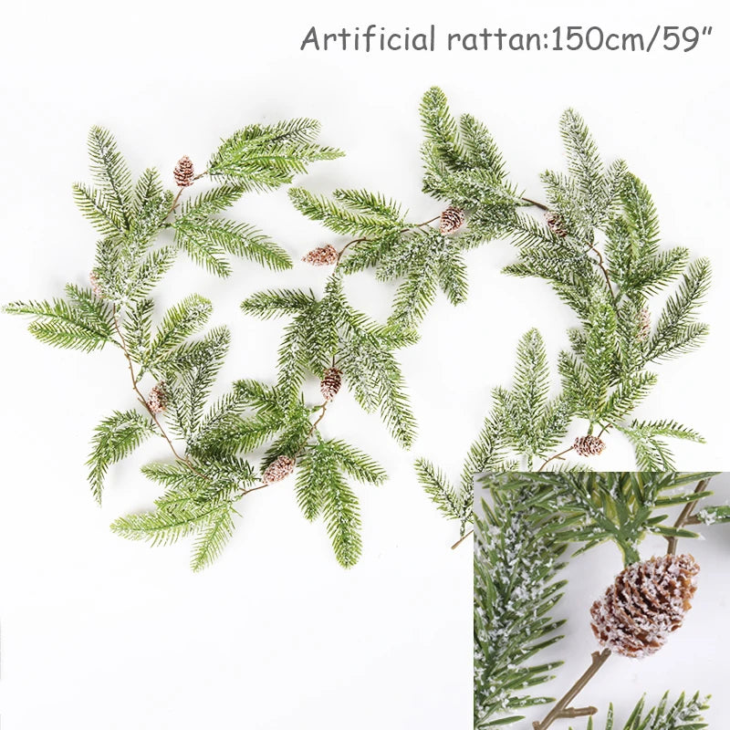 Grinalda de natal artificial pinha videira pendurado floral folhagem guirlanda decorações de natal para casa navidad ornamentos de natal