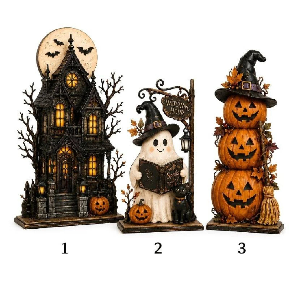 Conjunto de Decoração de Halloween, Estilos Vintage, Decorações de Madeira para Interiores, para Prateleiras, com Elementos como Fantasmas e Abóboras
