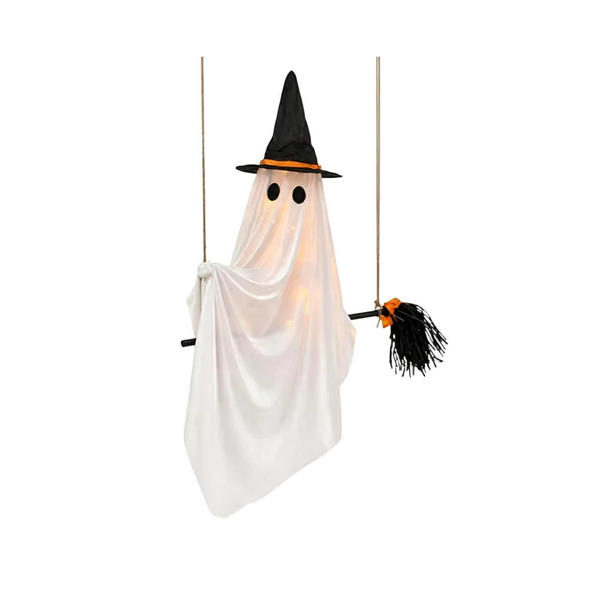 Decoração de Varanda para Halloween: Fantasma Brilhante Balançante com Chapéu de Bruxa e Luz para Jardim