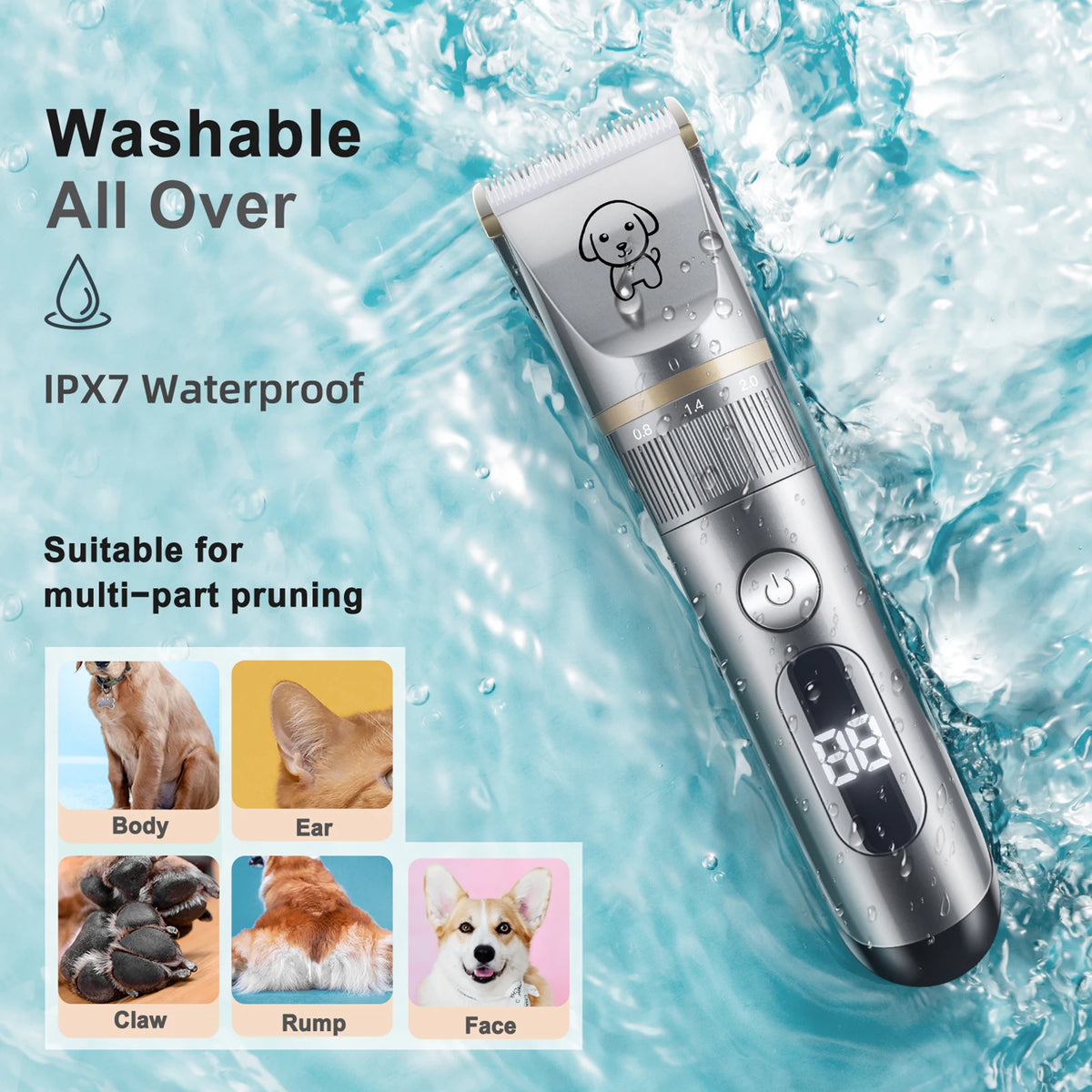 Aparador de Pelos para Animais de Estimação, Máquina de Cortar Pelos Silenciosa para Gatos, Kit de Higiene com Pente, 5 Velocidades, para Pelos Longos e Emaranhados