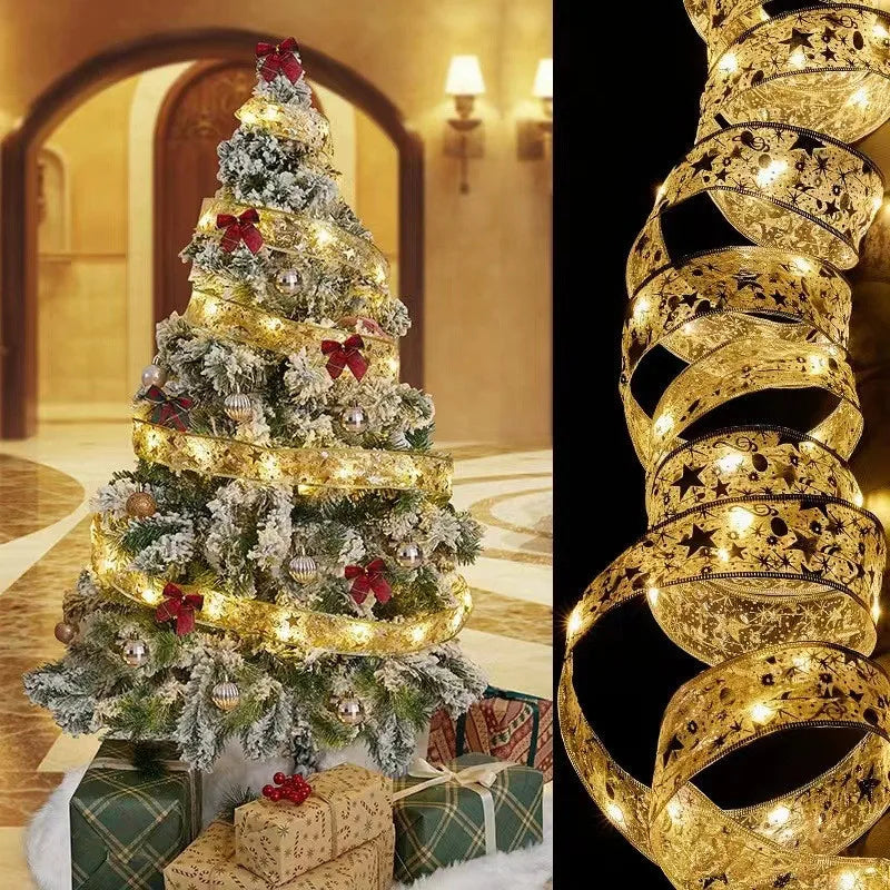 LED Ribbon Fairy Lights para Natal, enfeites de árvore de Natal, decoração, DIY Bows, String Light, Ano Novo, 2025, 2025