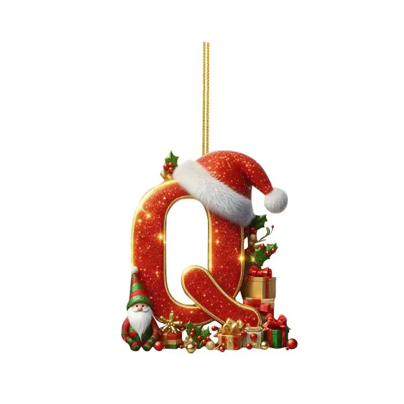Enfeite de Natal com 26 letras, pingente plano para pendurar, ornamento personalizado, decoração festiva para árvore de Natal, presente para festas de fim de ano.