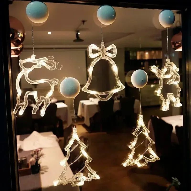 Led luzes da janela de natal silhueta decoração sino árvore de natal papai noel para o ano novo decoração de natal lâmpada de corda de fadas