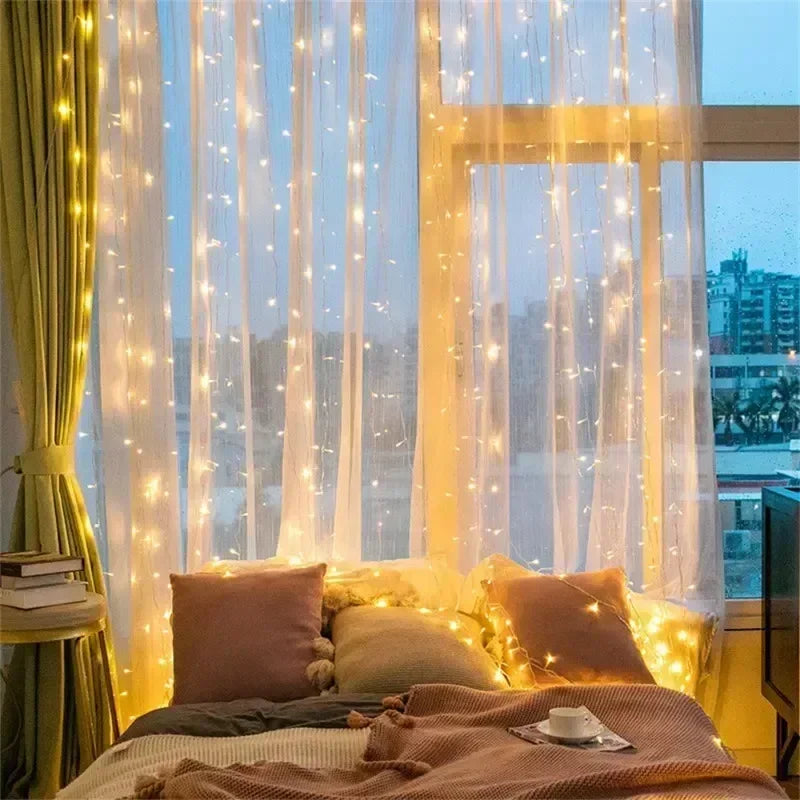 Decoração de Natal para Casa 2026, Cortina de Luzes LED de Fada, Fio de Luzes a Pilha para Quarto, Casamento, Festa e Decoração de Ano Novo