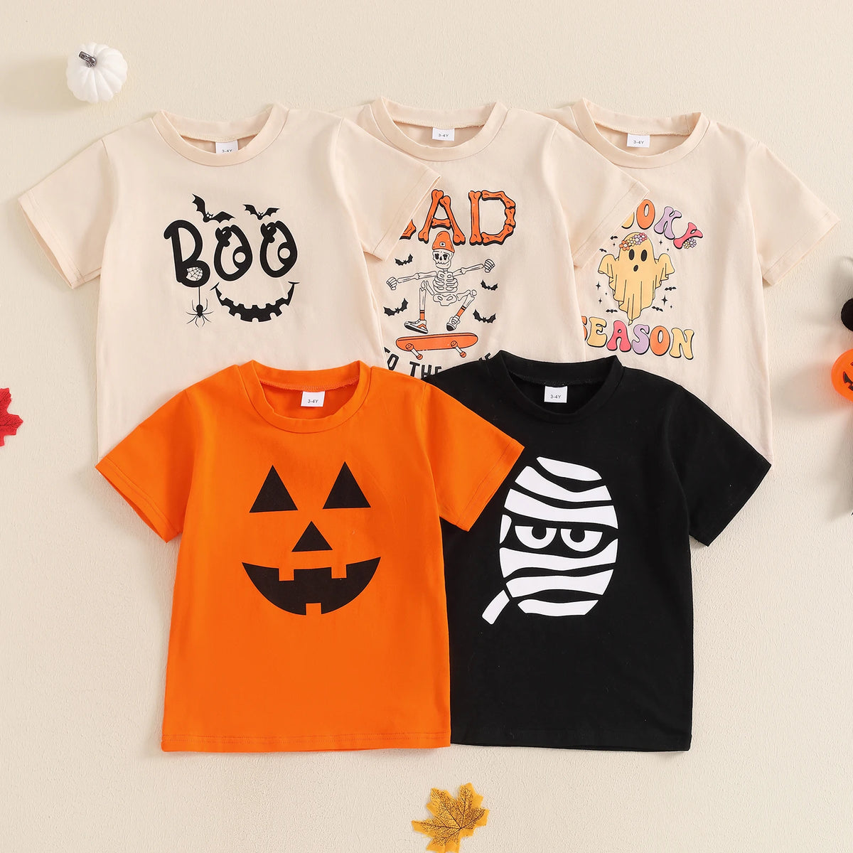 FOCUSNORM-camiseta de Halloween com estampa de esqueleto fantasma para crianças, tops de manga curta para crianças, gola redonda, roupas para meninos e meninas, 2 a 7 anos