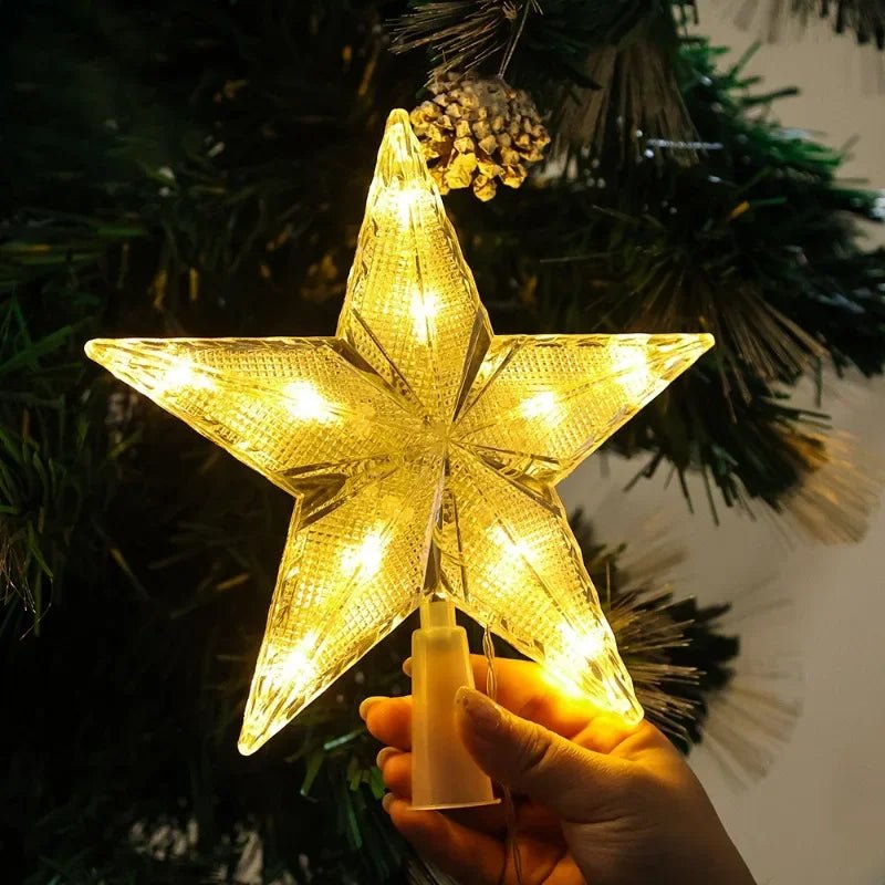 Estrela de natal árvore topper luzes led brilhante estrela lâmpada espumante luz da noite árvore de natal ornamentos superiores ano novo decoração de festa em casa