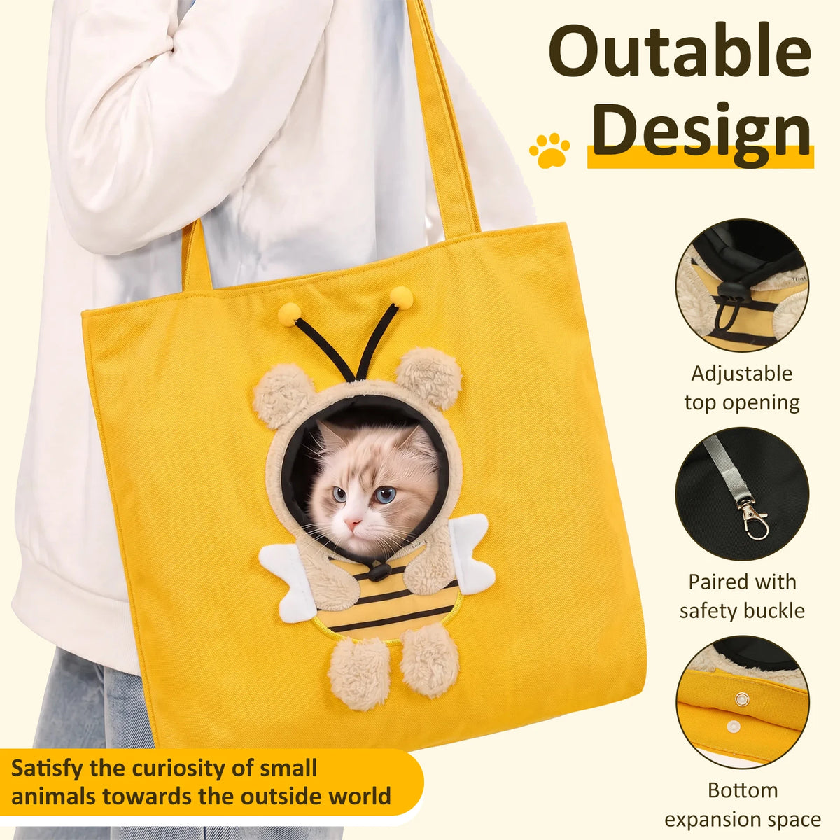 Bolsa de transporte para animais de estimação, modelo portátil com abertura para a cabeça, com fivela de segurança para a coleira, bolsa de viagem respirável para cães e gatos, artigos para animais de estimação, para