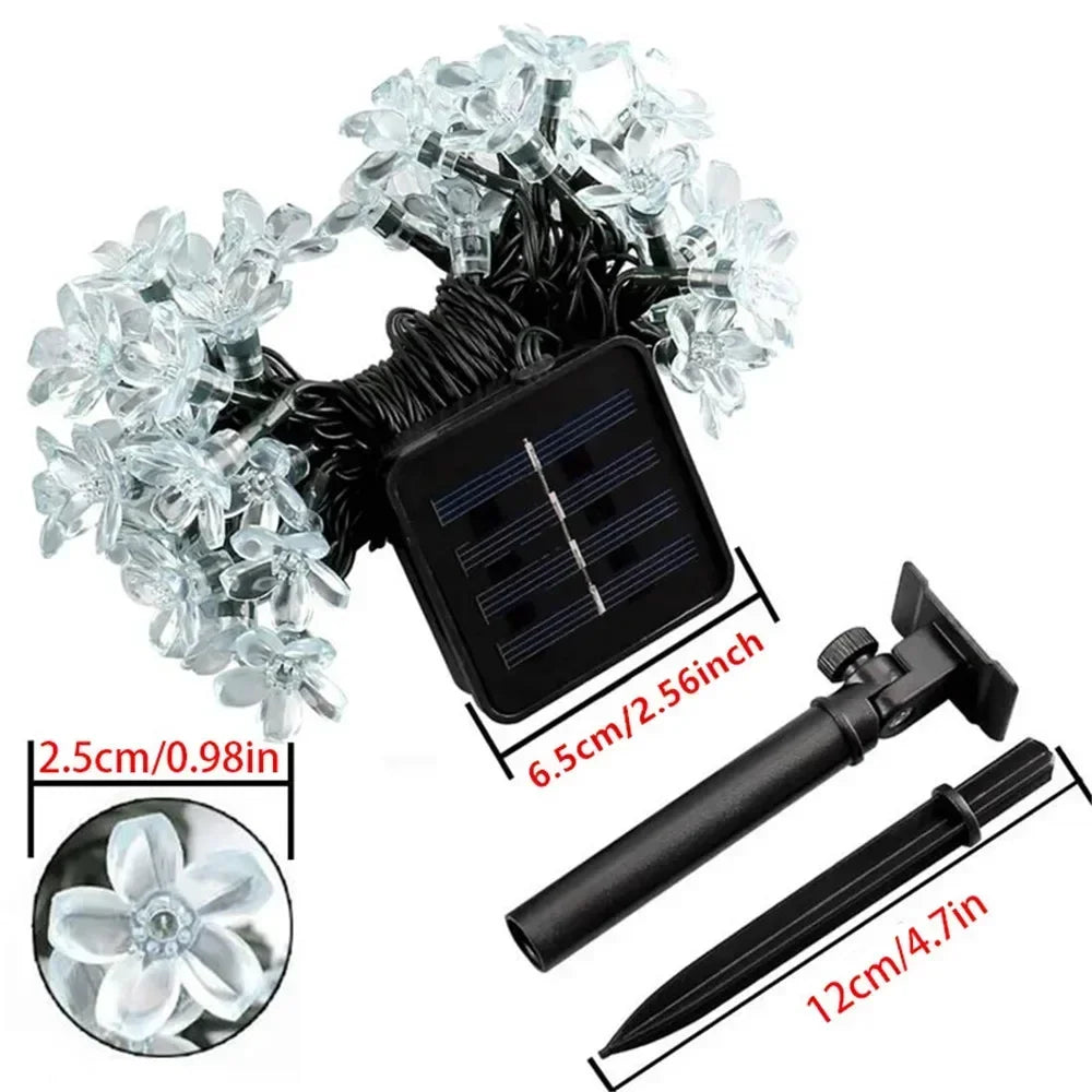 Luzes de Cordão LED Solares em Forma de Flor de Cerejeira para Decoração de Jardim e Pátio ao Ar Livre, Decoração de Natal e Casamento