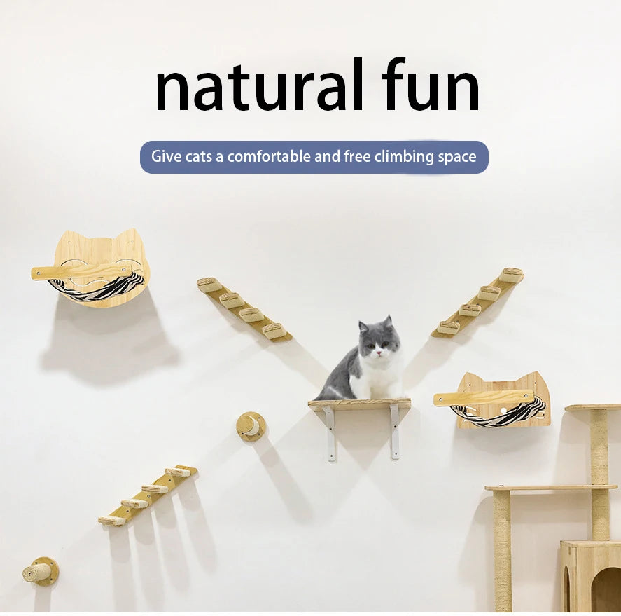 1pcCat Coçar Escalada Post Wall-montado Cat Hammock Bed Pet Móveis Kitten Wall Shelf Set Cat Perch Madeira Cat Tree House