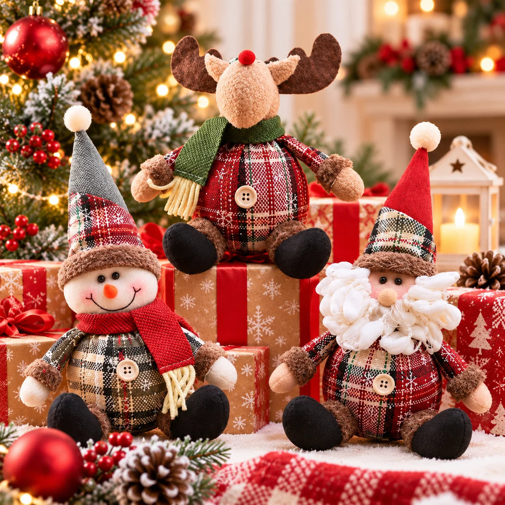 Bonecos de Natal para decoração de árvores, incluindo o Papai Noel, o boneco de neve e as figuras de renas, para decoração de casa, presentes de aniversário e para celebrar o Natal.