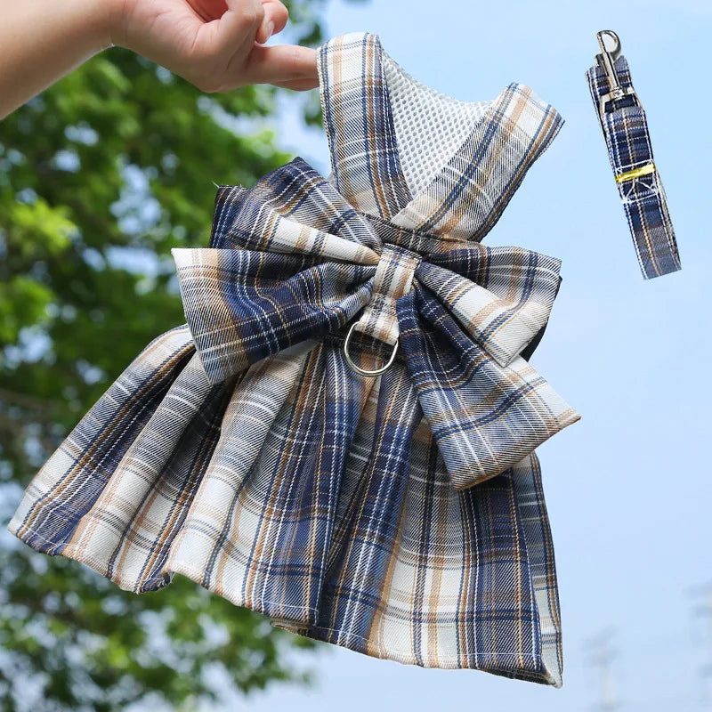 Coelho jk vestidos e trela conjuntos de malha xadrez pet colete arnês para gatos coelho verão pequenos animais roupas coelhos acessórios