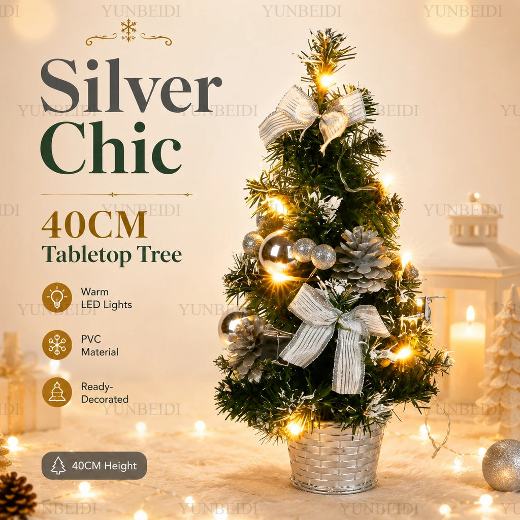 Árvore de Natal de 40CM com Luzes LED, Mini Árvore de Natal Artificial, Decoração de Mesa para Casa, Decoração de Natal, Presente de Ano Novo
