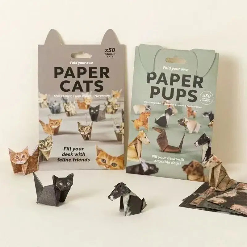 Papel de Origami Criativo para Gatos e Cães, Papel Dobrável DIY, Papel de Seda Artesanal, Conjunto de Artesanato Divertido para Animais de Estimação