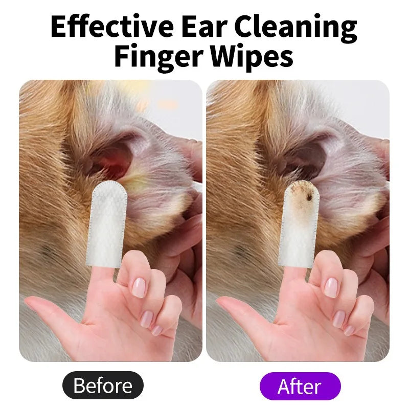 Produtos de Limpeza para Animais de Estimação: Lenços para Limpeza de Ouvidos, Cuidados Auriculares, Pontas de Dedo para Remoção de Ácaros, Produtos para Limpeza de Ouvidos de Cães e Gatos
