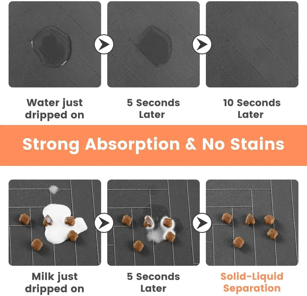 Tapete de alimentação para animais de estimação, absorvente, suporte de borracha, secagem rápida, tapete de água para cães e gatos, comida e tigela de água com à prova d'água