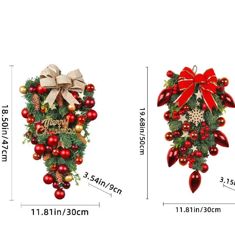 Bolas de decoração de natal, enfeites de árvore de cabeça para baixo, decorações criativas de exibição de janela, suspensão de porta de videira com arco