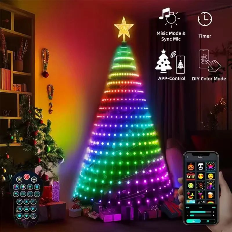 Luzes LED para Árvore de Natal 400 LEDs, Luzes de Cordão LED RGB Inteligentes, Decoração de Férias para Árvore Interna e Externa, Controle por APP/Remoto